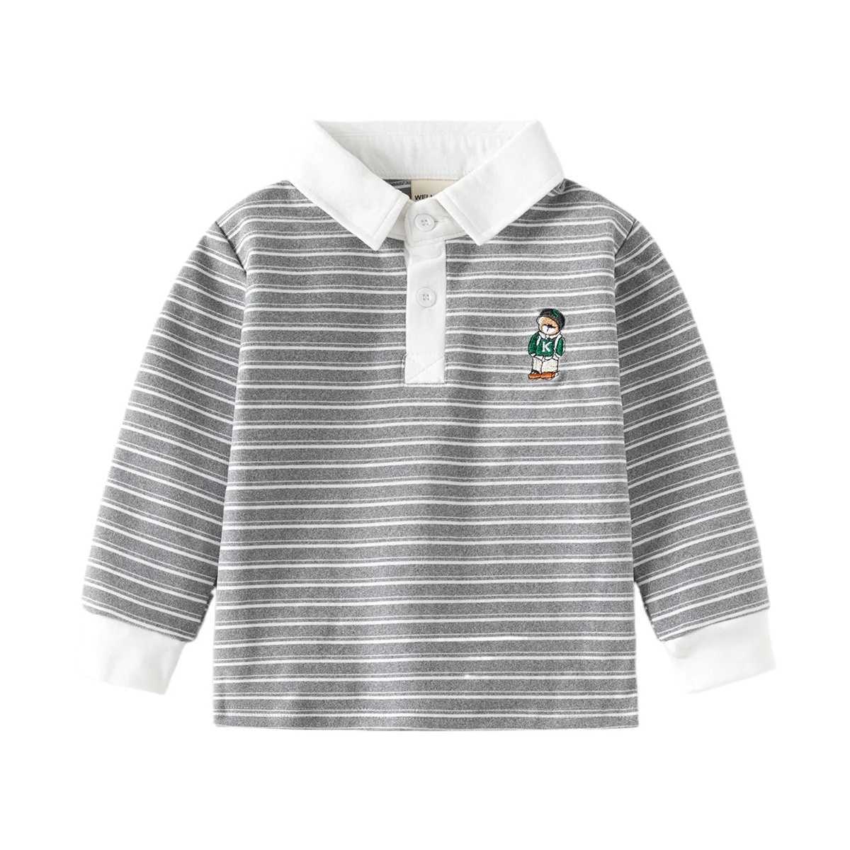 Spring Autumn Boys Long Sleeve Casual Cotton Embroidered T-shirt Childrens Striped Polo Shirt Top for Kids Ages 3-8XJ241225