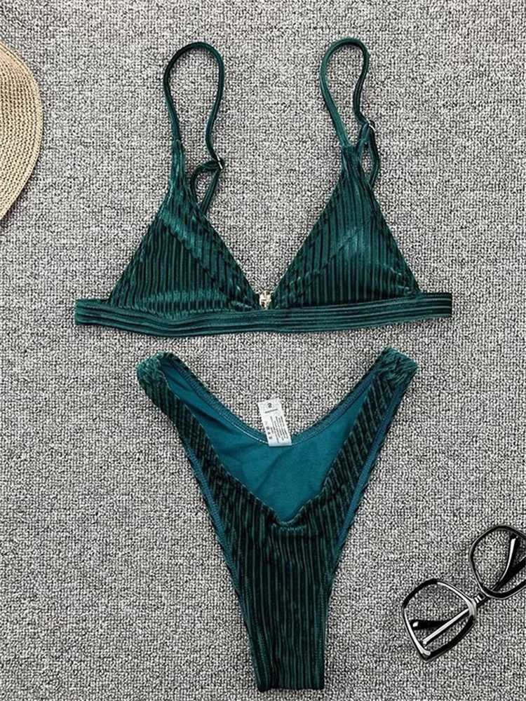 String swimsuit womens sexy bikini solid swimsuit triangle swimsuit shiny Biquini mini thong summer swimsuitW241225