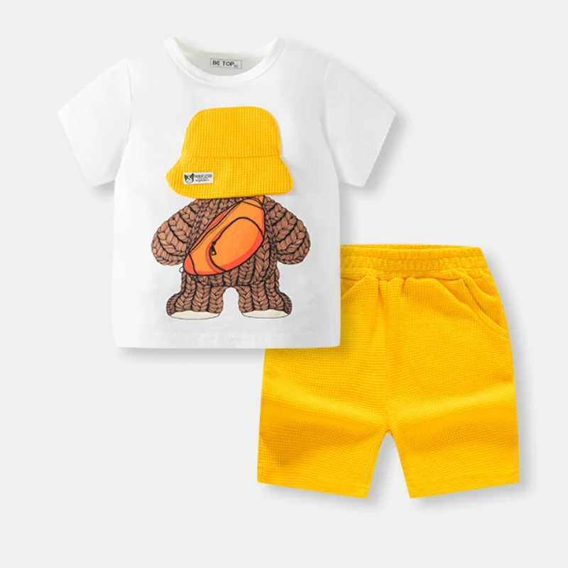 Clothing Sets Summer Baby Girl Boy Clothes Set Children Cartoon Bear Print Top and Buttom 2 Pieces Suit Kid Tshirts Shorts Outfit TracksuitY241225PY87