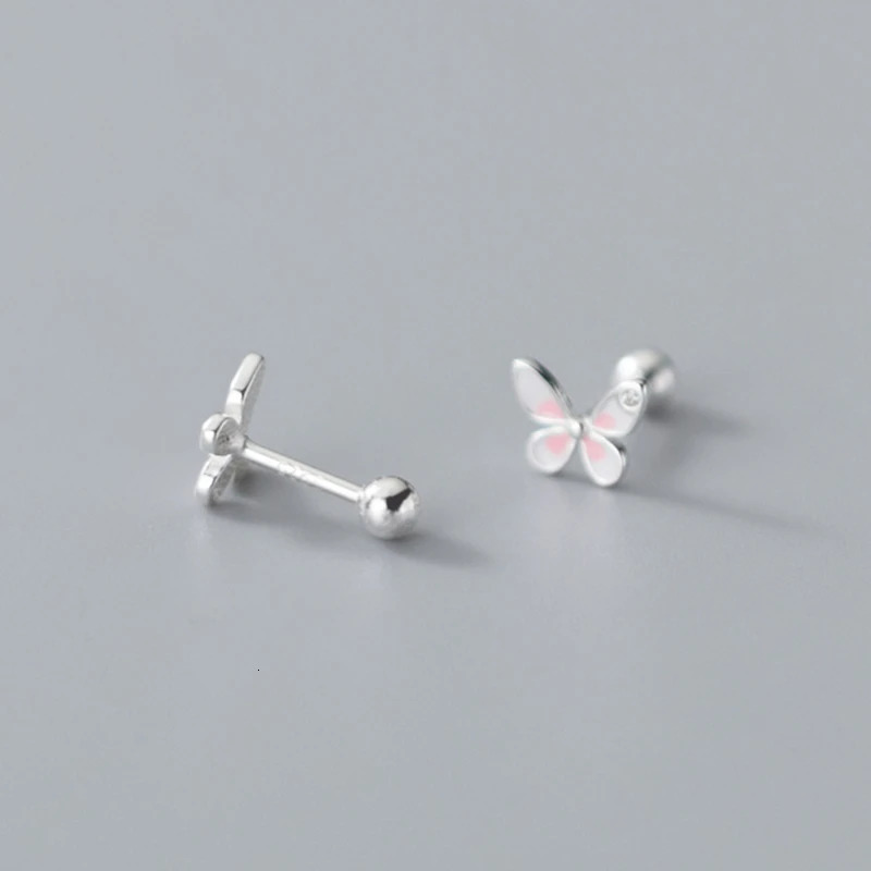 925 Sterling Silver CZ Zircons Butterfly Screw Back Stud Earrings For Children Baby Girls Kid 7mmX5mm Tiny Mini Earring 241220