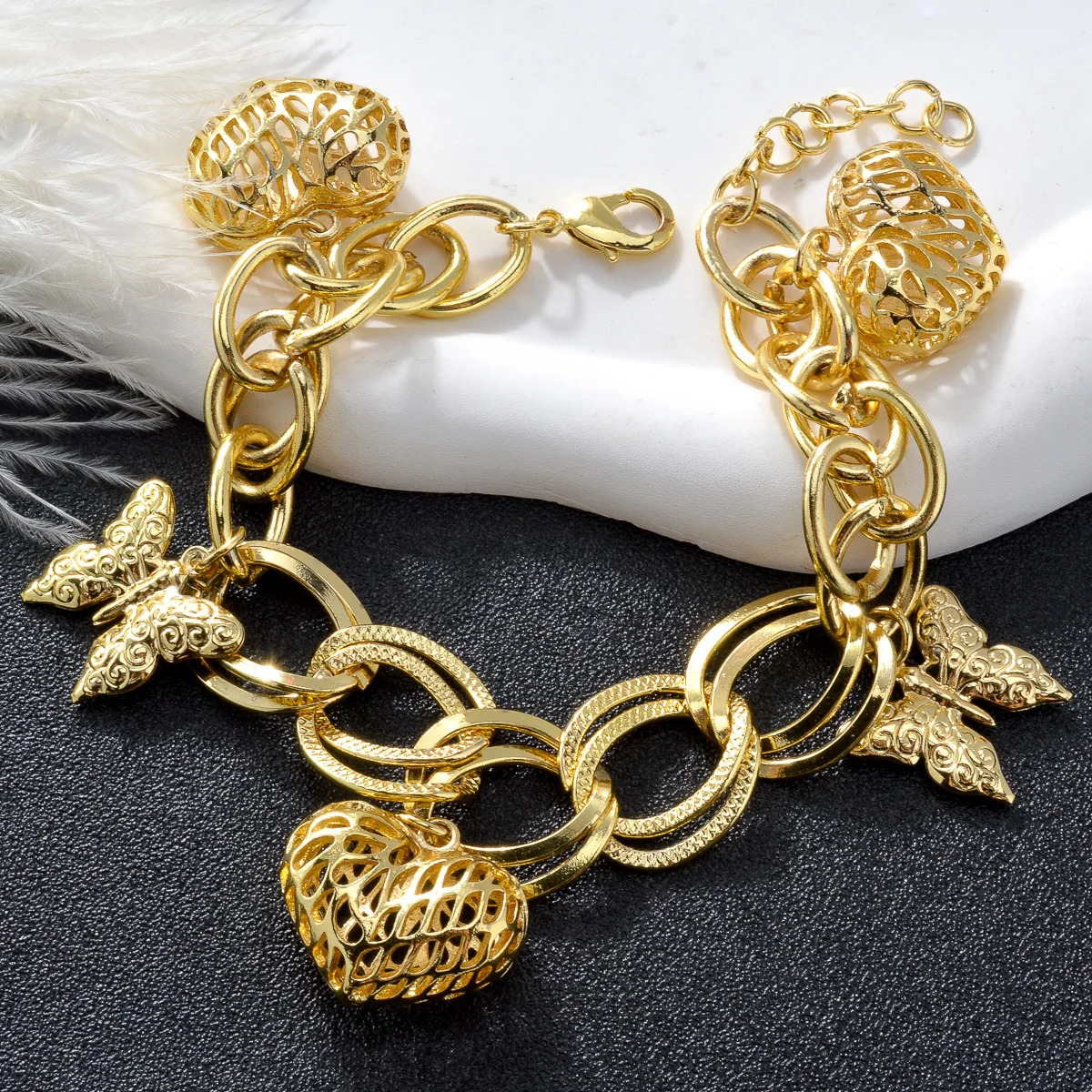 italian Charm Bracelet Jewelry For Women Hip Hop Punk 18K Gold Plated Bracelet Trend Wedding Party Mothers Day Gift 241225