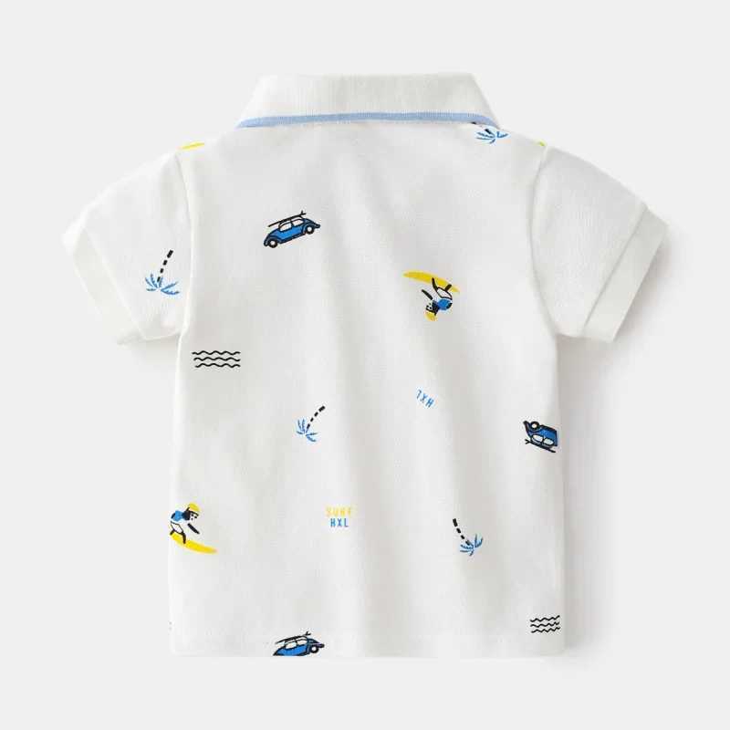 Kids Dinosaur Print Short Sleeve T-shirt Summer Boys Loose Color-Block Casual Polo Shirt Breathable Cotton for Ages 3-8XJ241225