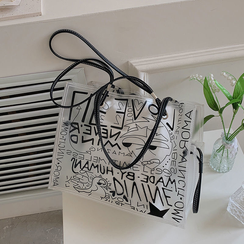 Transparent large shopping 2025 new fashion women's summer large-capacity Tote hundred jelly shoulder bag