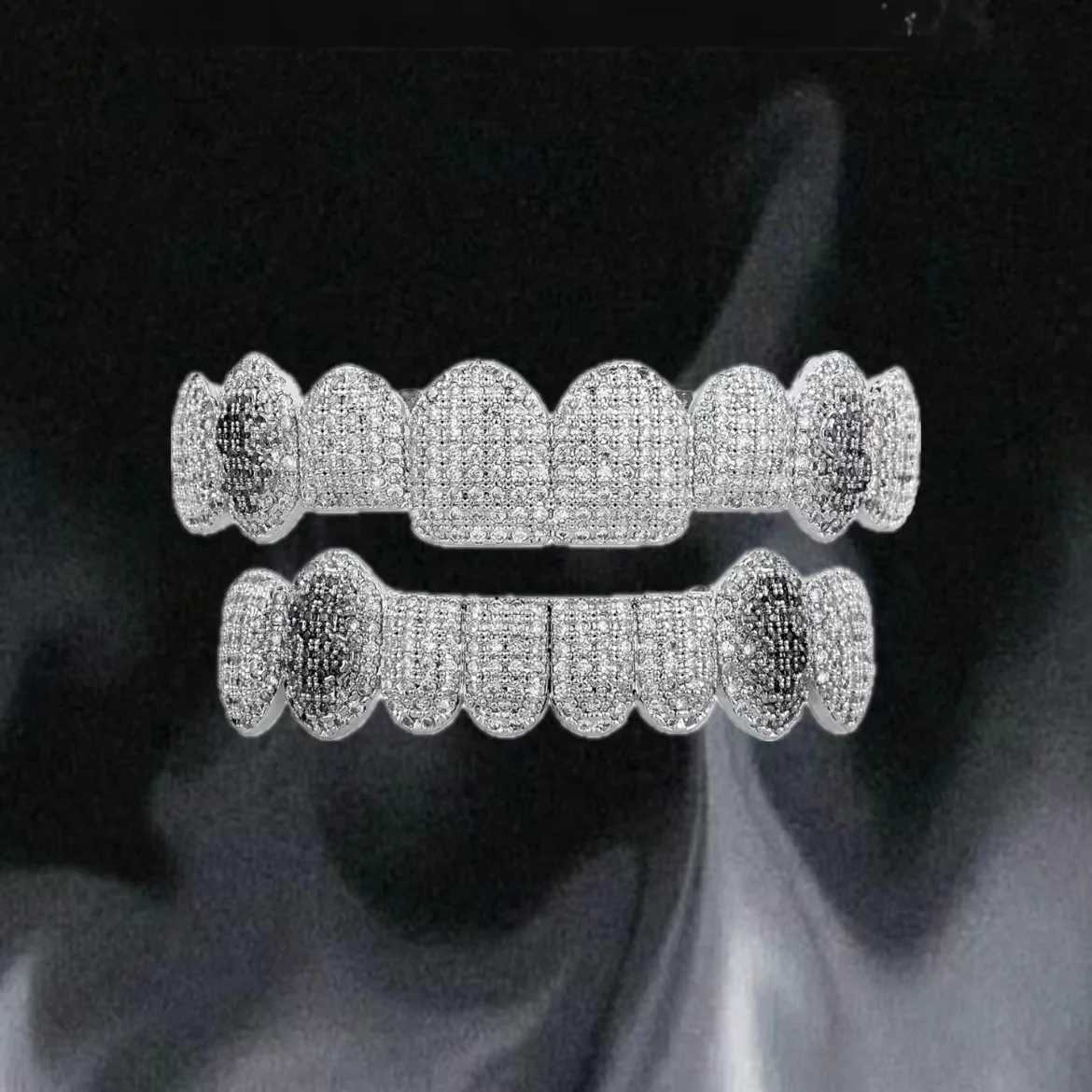 YOUNGX 8/8 Full d Out CZ Stone Dollar Teeth Grillz 14K Gold Plated Zircon Tooth Cs For Women Men Jewelry CosplayXJ241225