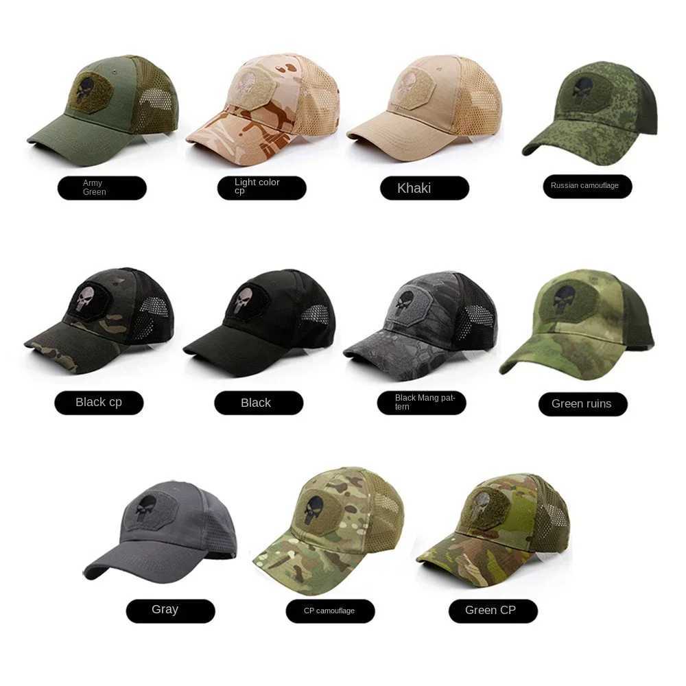 Mens camouflage sealed skull tactical baseball cap womens summer air gun military outdoor mesh snap cap sun shading cap truck cap W241225