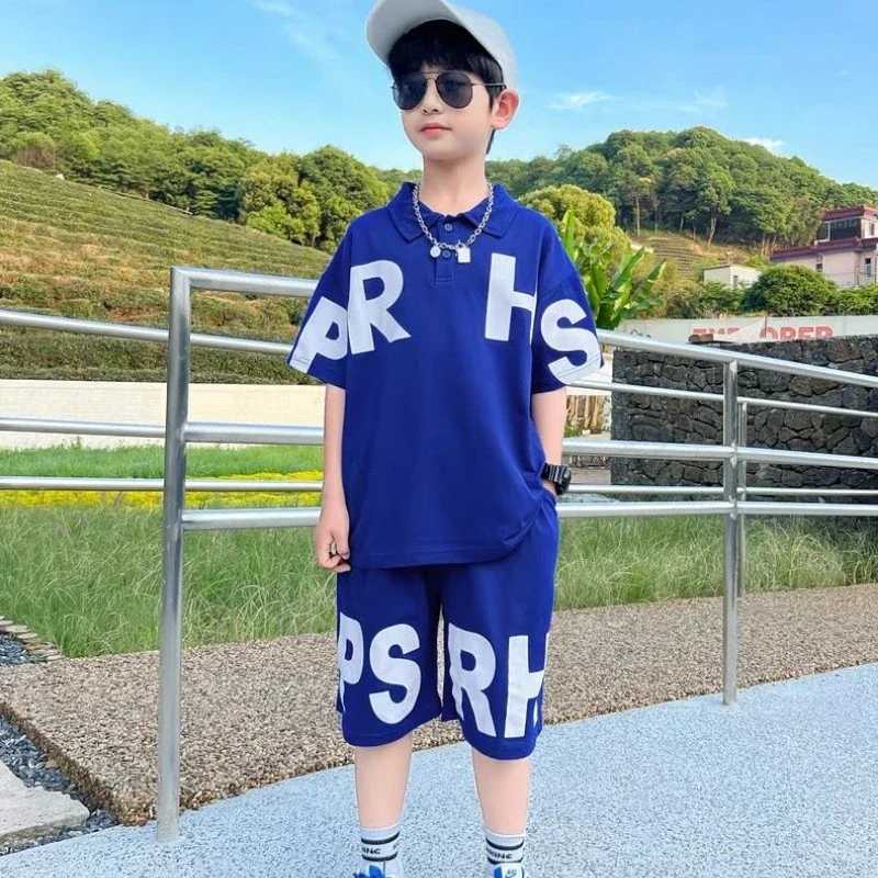 Clothing Sets Summer Children Boy Clothes Set Teenage Girls Lapel T-shirts and Shorts 2 Pieces Suit Kid Letter Top Bottom Outfits TracksuitsY241225BIF