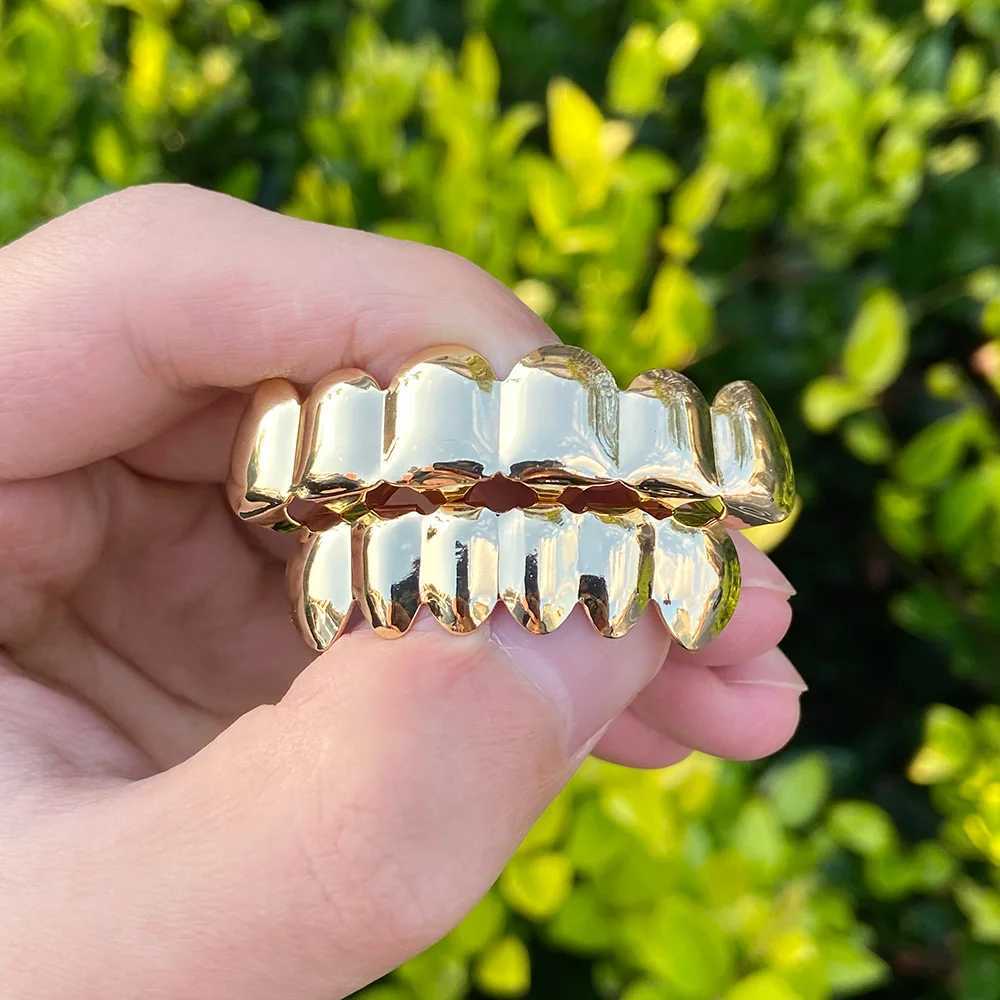 RACHELZ Hip Hop Glossy Teeth Grillz Fashion Gold Color Top Bottom Tooth Cs Dental Grills For Women Men Halloween JewelryXJ241225