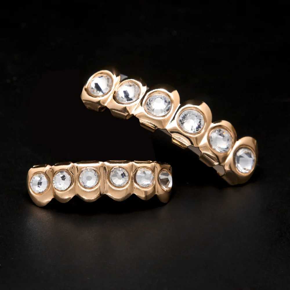 Round Zircon Bling Teeth Grillz Top Bootom Dental Mouth Punk Teeth Cs Cosplay Party Tooth Rper Hip Hop Jewelry TG021XJ241225