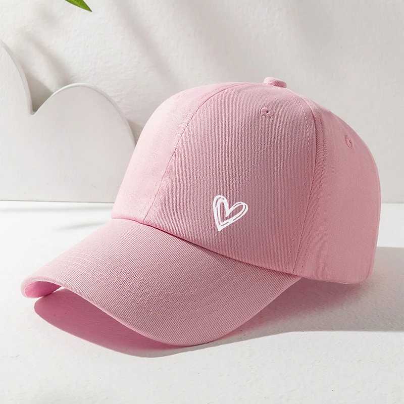 Couple Love Heart Print Baseball Hat Solid Color Cotton Leather Hat Korean Womens Adjustable Sun Sunshade Hat W241225