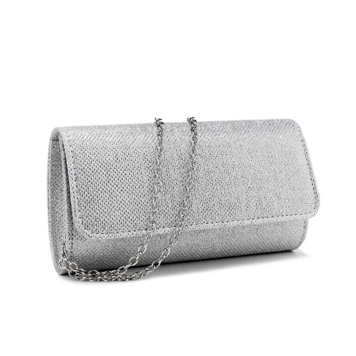 High Quality Casual womens evening bag gold chain metal clutch bag small envelope design lid handbag wallet flash T241225