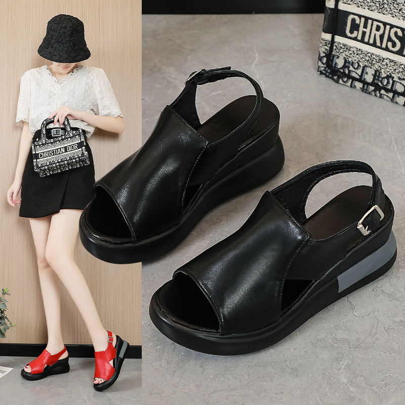 Ddmywed Polyurethane Slope Sandals For Women 2024 New Summer High Heel Fish Mouth Large Thick Sole Women's Shoes Chinese Brand Shoes F1225-30.5 d