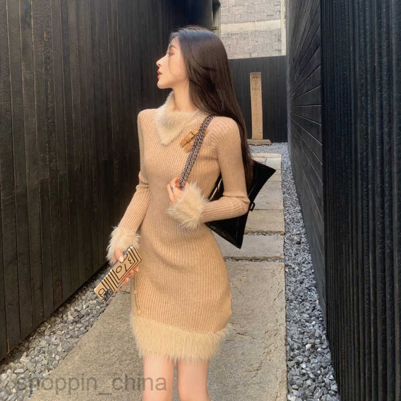 women dresses fashion Knitted Dress as a Base for Autumn and Winter Women, Looks Thin and Sleek with a High End, Small and Fragrant Wrapping Hip Hair