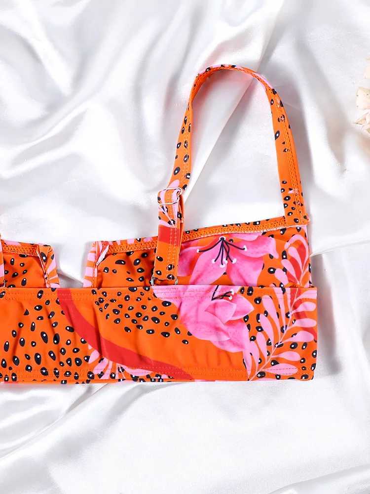 Rinabe Orange bikini high waisted swimsuit womens swimsuit 2024 beachwear printed swimsuit two-piece bikini set BiquinisW241225