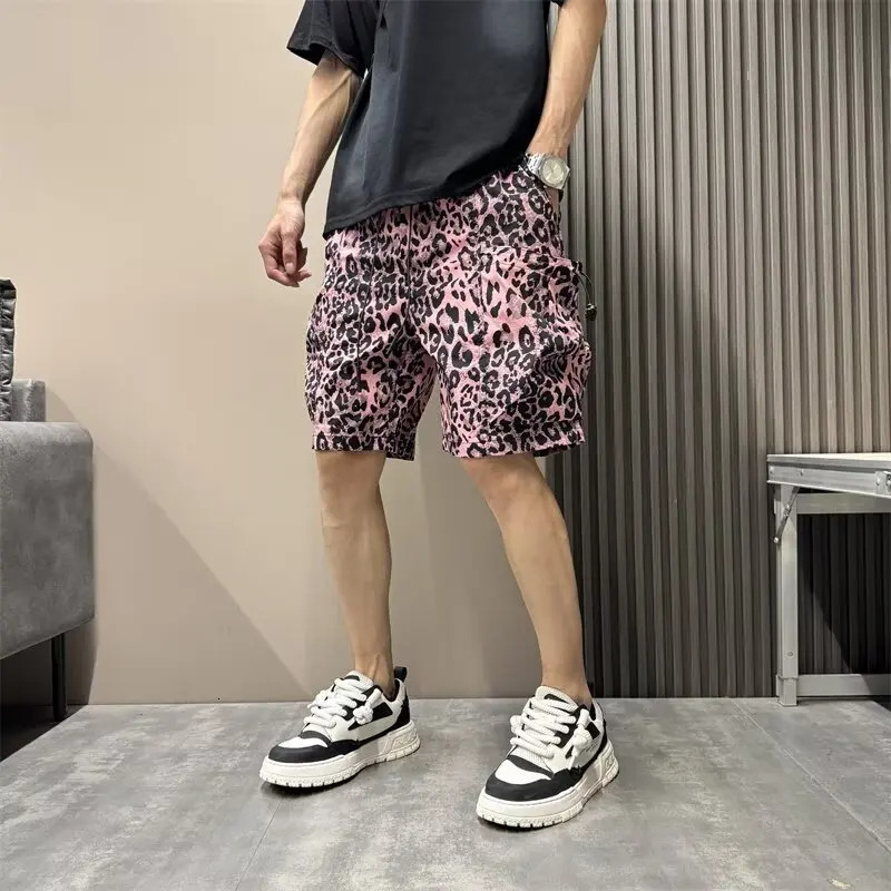 Mens Leopard Print Shorts Sports Short Pants Summer Patchwork Sweatpants High Street Shorts High Quality Quick Drying Shorts 241224