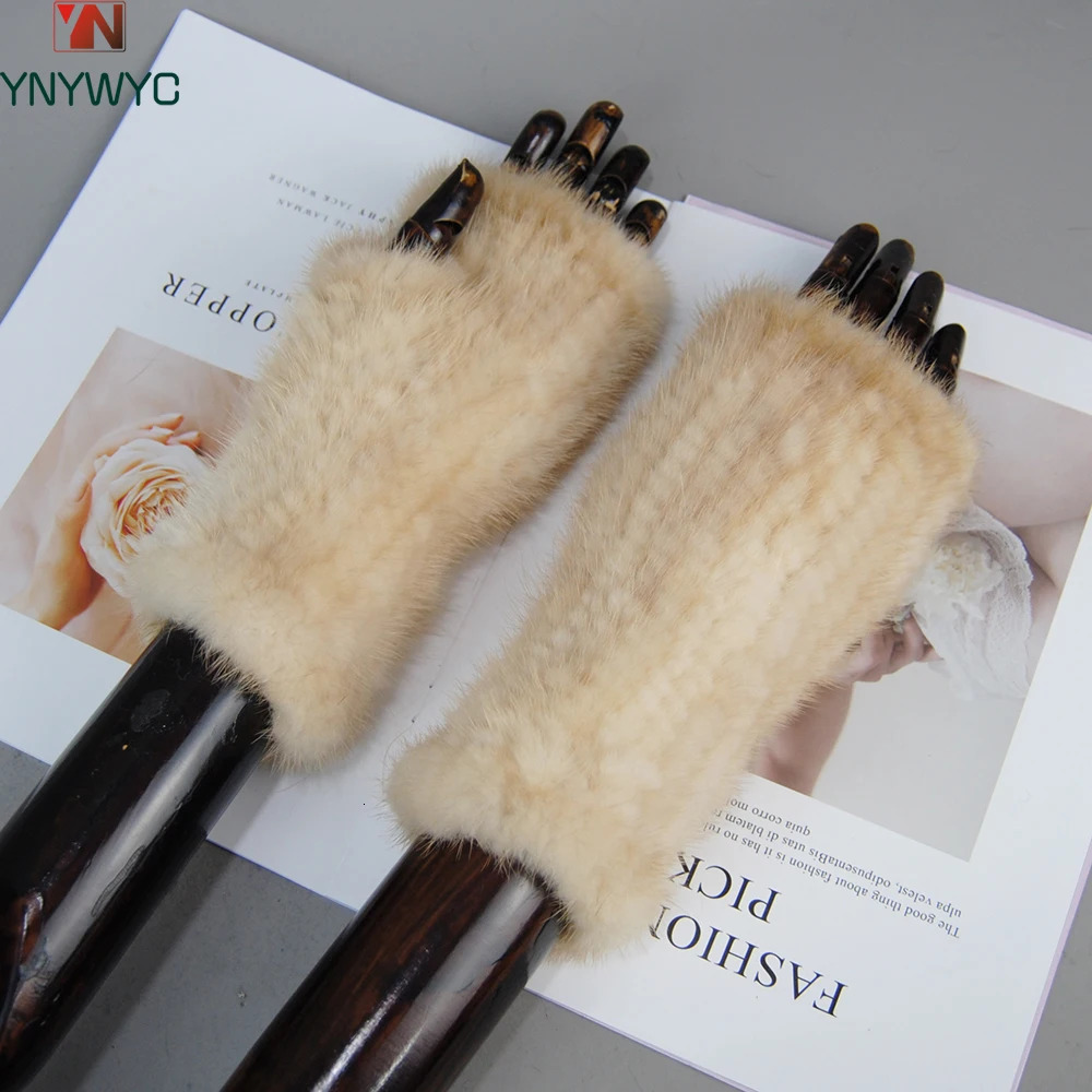Lady Real Mink Fur Gloves Girls Real Knitted Mink Fur Fingerless Gloves Winter Strong Elasticity Real Mink Fur Mittens 241225