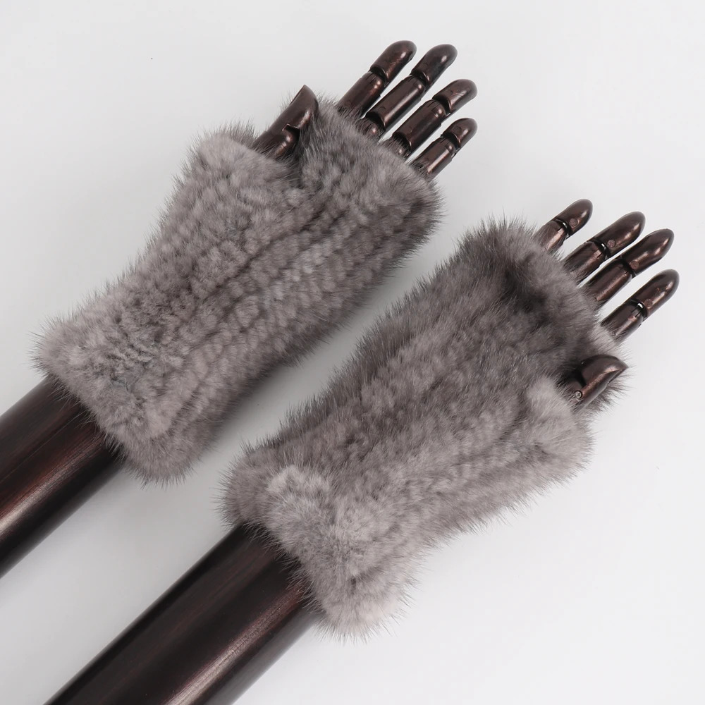2024 Women Real Mink Fur Gloves Girls Real Knitted Mink Fur Fingerless Gloves Winter Strong Elasticity Real Mink Fur Mittens 241225