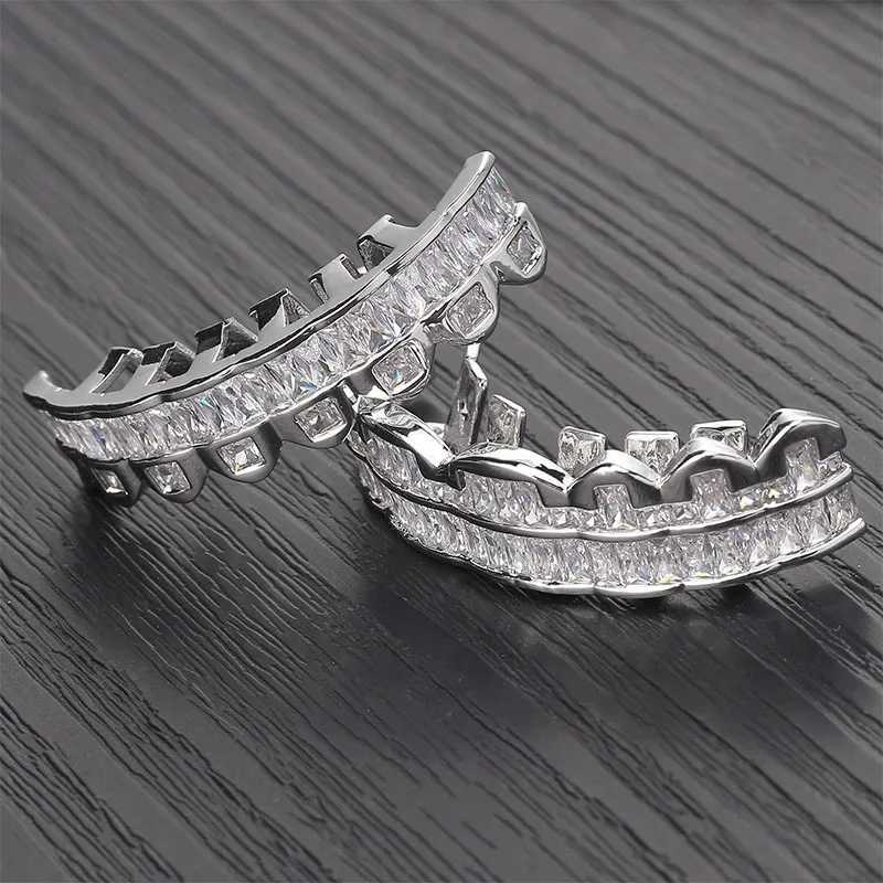 Double Layer CZ Bling Teeth Grillz Top Bootom Dental Mouth Punk Teeth Cs Cosplay Party Tooth Rper Hip Hop Jewelry TG043XJ241225