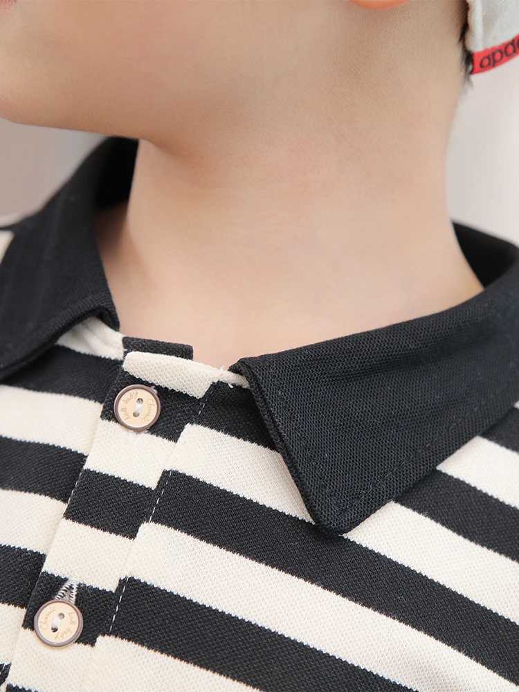 LJMOFA Boys Casual Short Sleeve Polo Shirts Kids Clothes Stripes Turn-down Collar Summer Cotton Toddler Sports T-shirt D436XJ241225