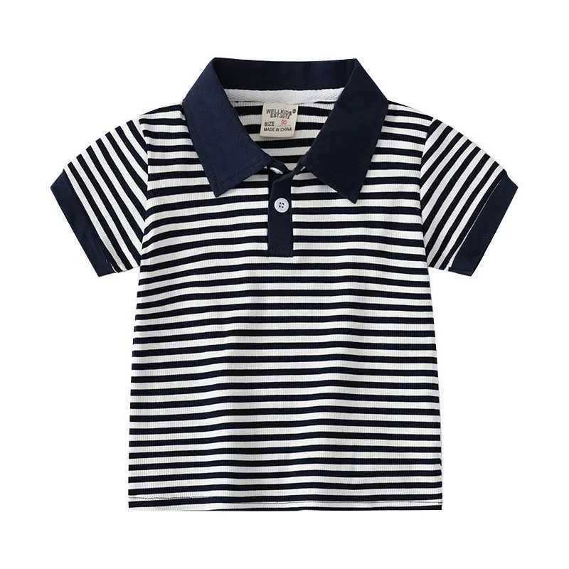 Summer Boys Short Sleeve Casual Breathable Cotton T-shirt Kids Contrast Color Striped Polo Shirt Top 3-8 Years Optional 3 ColorsXJ241225