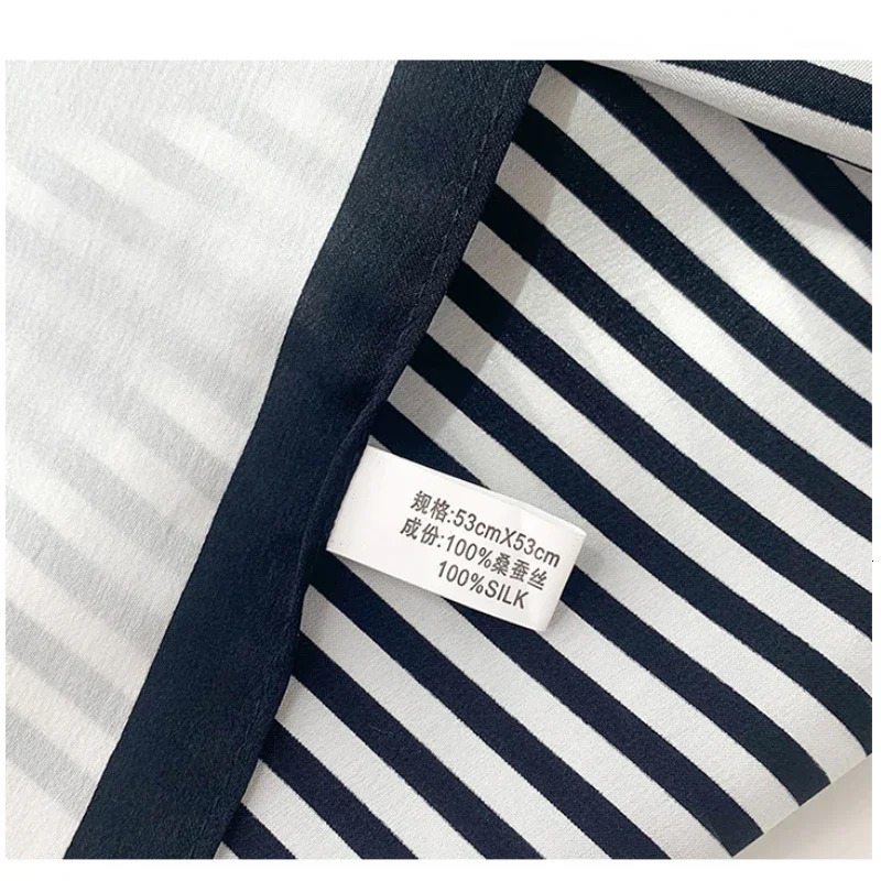 Black White Striped Neck Scarf Woman faux Natural Silk Bandana Foulard Femme Soft Small Square Neckerchief SD0085 241225