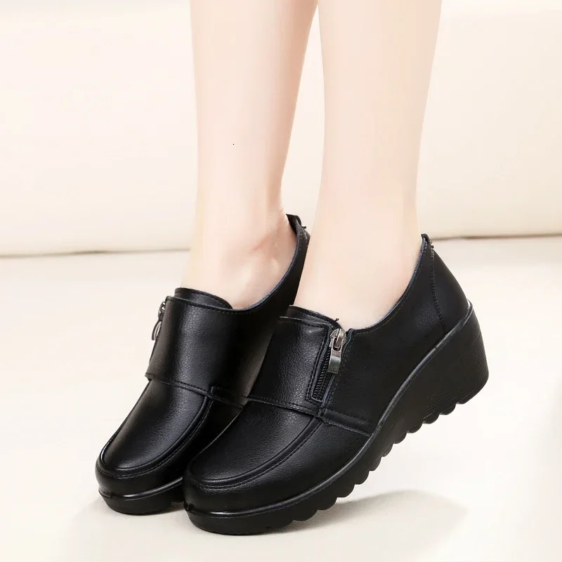 Ngouxm Spring Autumn Women Pumps Wedges Shoes Woman Genuine Leather Casual Shoes Mother High Heels Shoes 241225