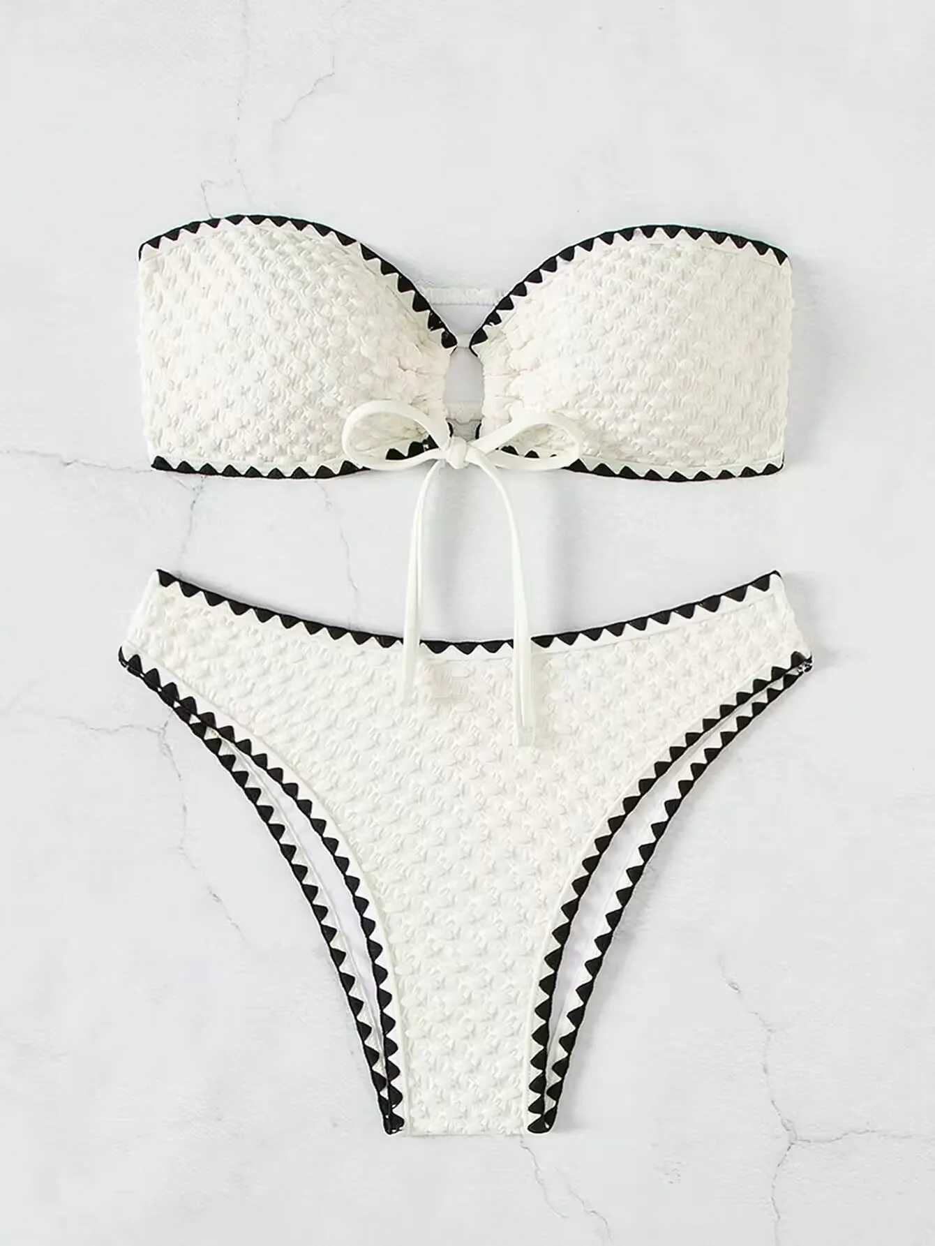 Swimsuit white 2-piece strapless womens swimsuit sexy Bandeau backless bikini set lace patchwork patch work swimsuit 2025 newW241225