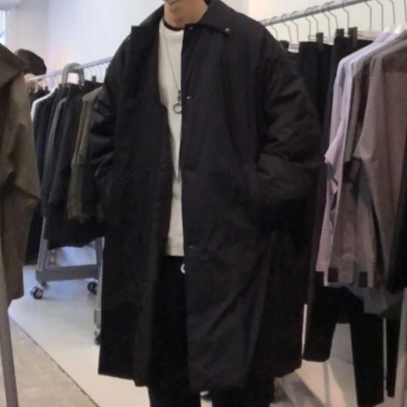 NHOOLYWOOD Japanese Retro Loose Trend Sherry Cotton Thickened Jacket Men Long Parka Coat 241225