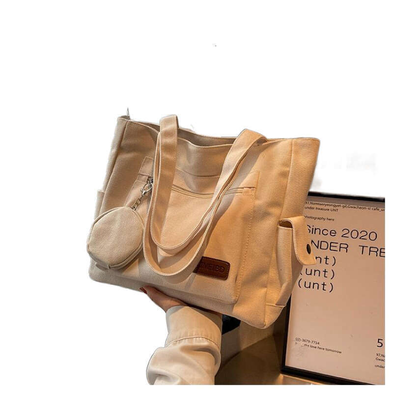 Female college student canvas hand-held tote versatile large capacity shoulder commuting class bag, backpack strap, HH