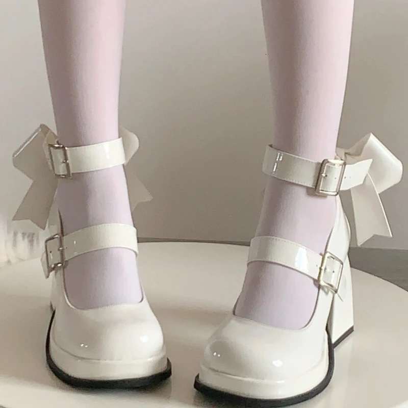 Bow Mary Jane High Heels Cute and Comfy Womens Pumps with Bow Tie for Casual Italian Shoes and Bags Matching Set 241225
