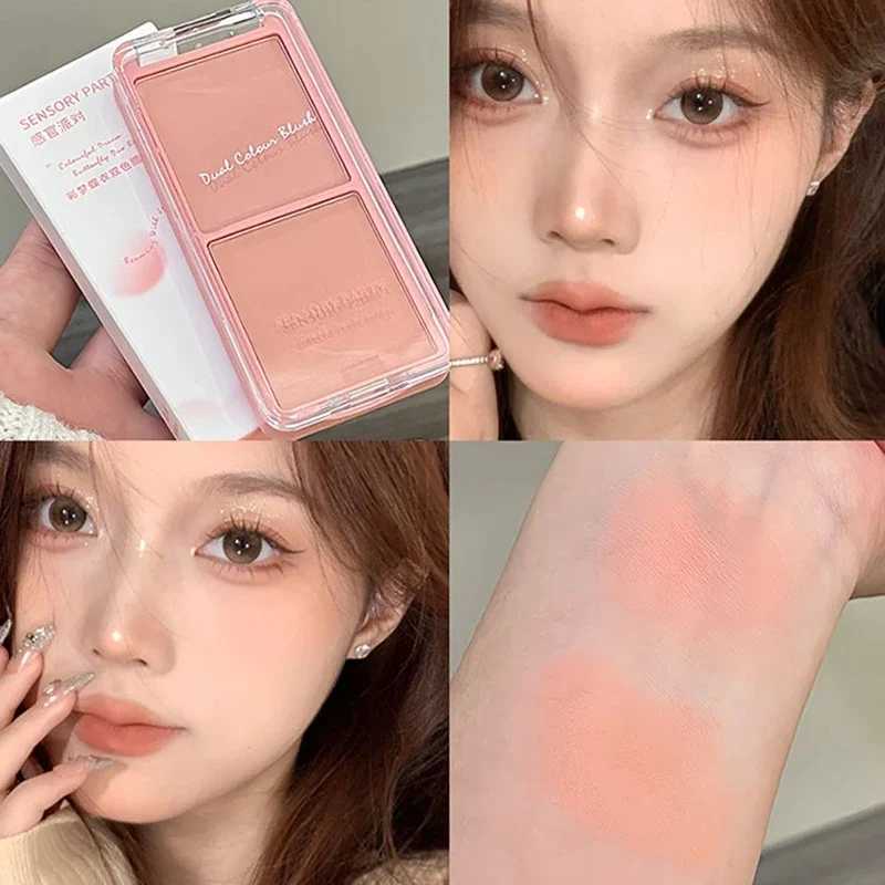Nude Peach B Palette Face Makeup Two-color Natural Cheek Brighten Color Rendering Delicate Non-flying Powder Matte RougeXJ241225