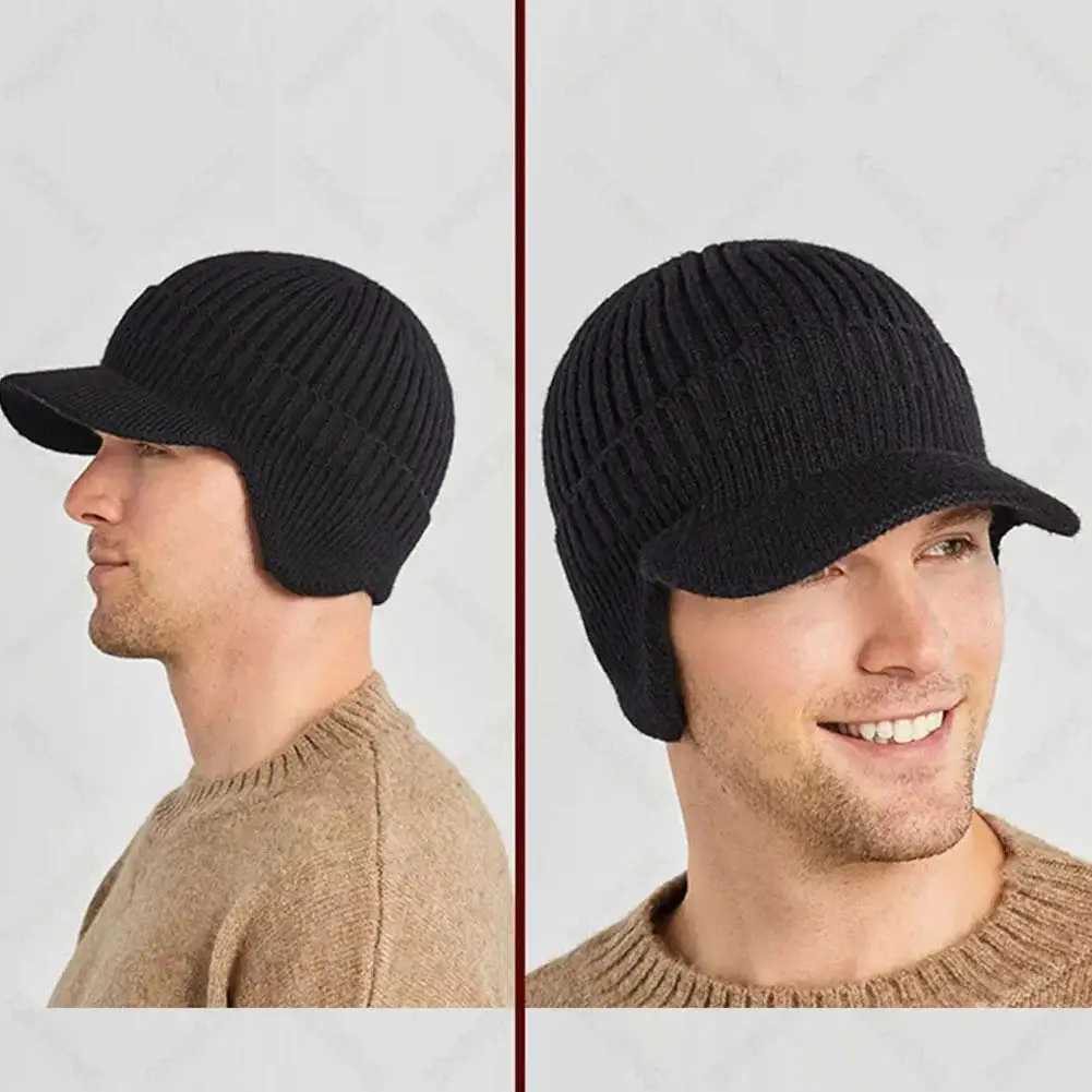 Mens Winter Knitted Hat Outdoor Bicycle Ear Protection Warm Peaked Hat Casual Fashion Sunhat Bomber Skulls Beanies 55-60CM W241225