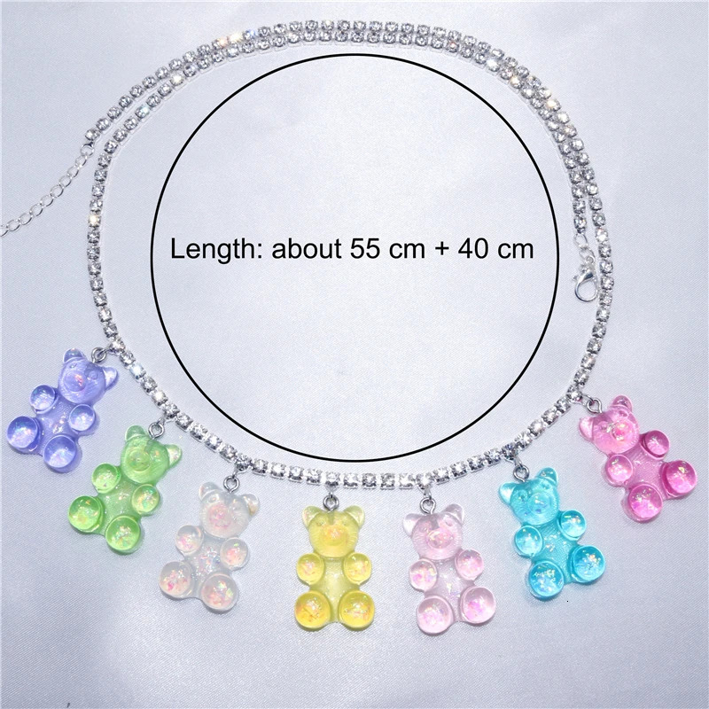 Y2K Punk Hip Hop Gummy Bear Rhinestone Chain Women Girls Waist Pants Chain Jeans Long Crystal Keychain Jewelry Harajuku 241225