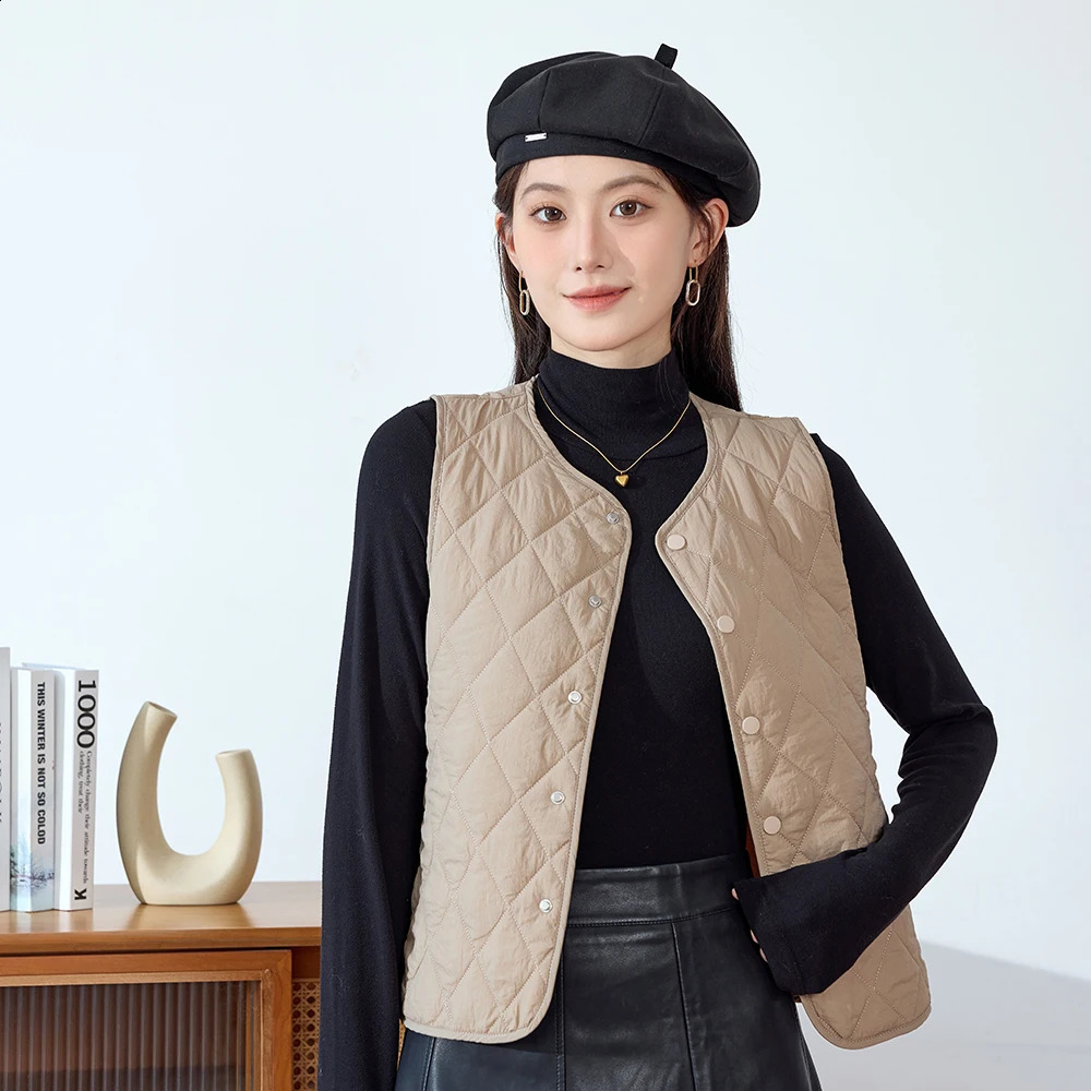 Sheep Wool Women Solid color Vests Sleeveless Jacket Collarless Ultra Light Coat Female Warm Tank Parkas Casual Waistcoat 241220