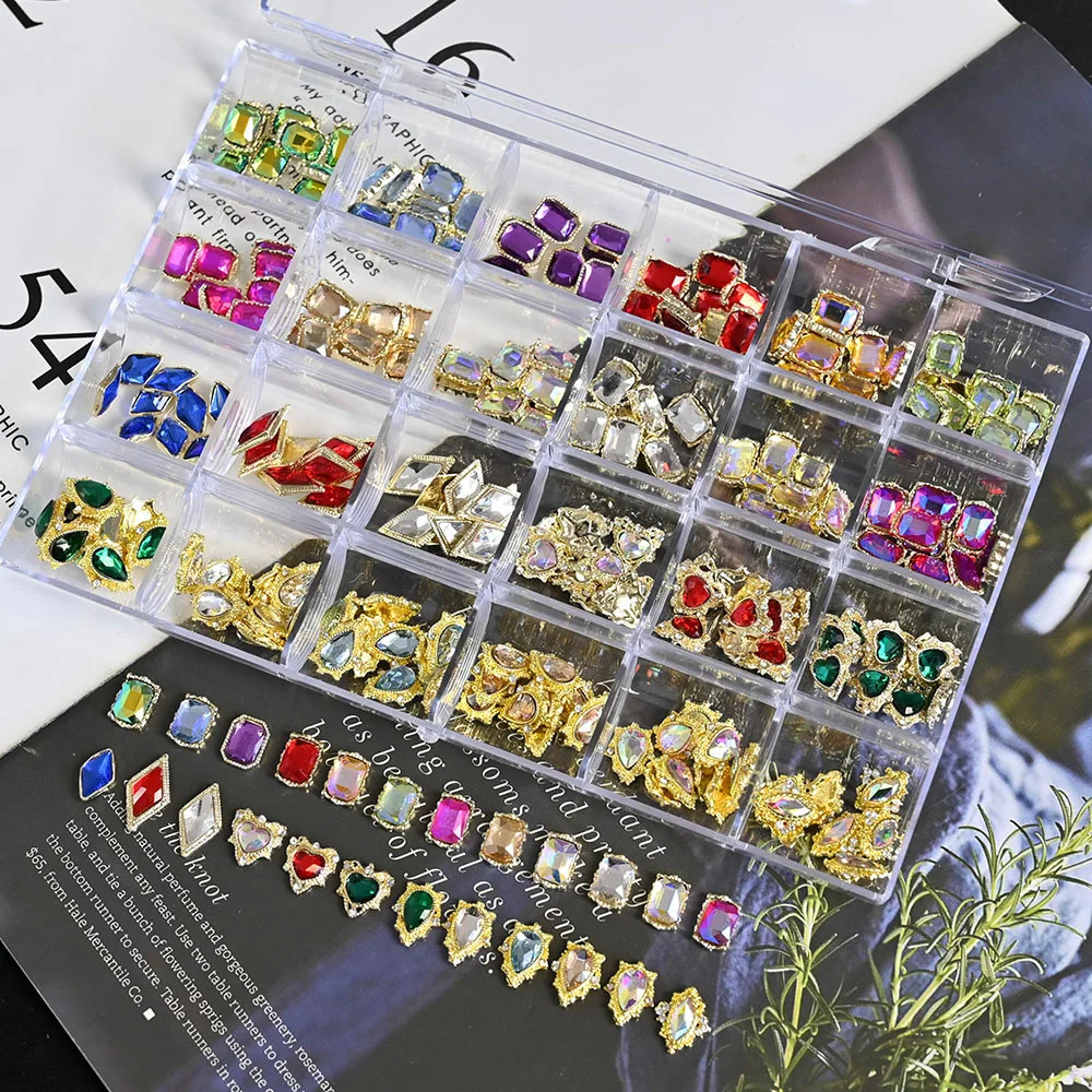 1Box Nail Art Rhinestones Decorations Set Crystal Nail Charms Diamond Diy Alloy Jewelry Gem Nail Parts Accessories Stones 241225