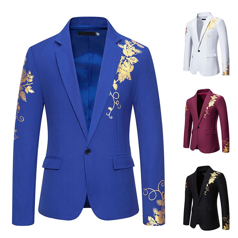 Mens Onebutton Suit Fashion Printing Leisure Slim Business Banquet Wedding Dress Blazer 241225