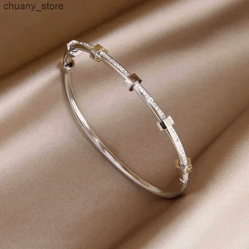Chain Classic Stainless Steel Open Bangles s for Women Fashion Brand Jewelry Delicate Full Crystal Bangles L240910