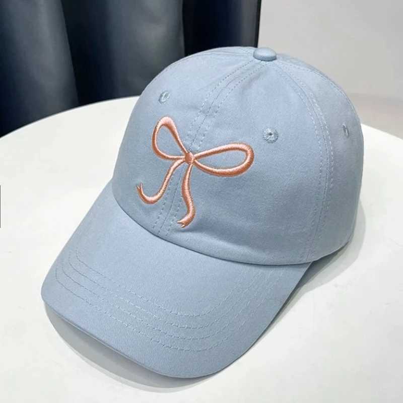 Korean Bow Baseball Hat Womens Y2K Pink Bow Embroidered Snap Cap Summer Adjustable Soft Top Foot Cap W241225
