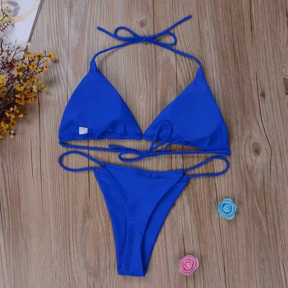 Womens bikini set sexy side tie thong swimsuit bandage fashionable Brazilian swimsuit ultra-thin bra simple sex underwear setW241225