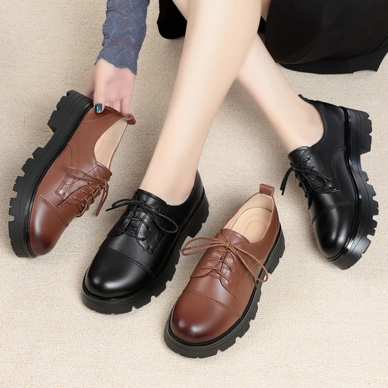 AIYUQI Women Oxford Shoes Genuine Leather Spring Lace-up Llarge Size Women's Loafers Platform Ladies Shoes