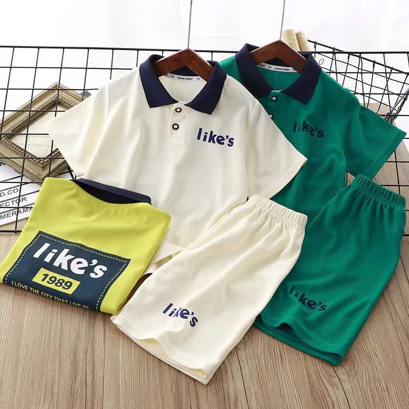 Clothing Sets Summer Children Boy Clothes Set Kid Girl Letter Lapel Tshirts and Shorts 2 Pieces Suit Short Sleeve Top Bottom Outfits TracksuitY241225F