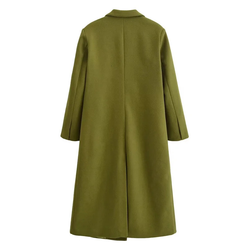 KEYANKETIAN 2024 Winter Womens Green Wool Coat Classic Fashion Double Breasted Flap Pockets Thick Long Outerwear Greatcoat 241225