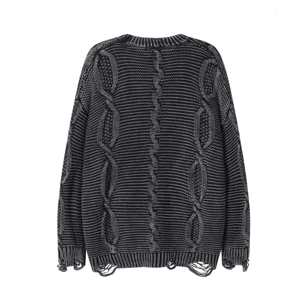 Ripped Grunge Christmas Sweater Men Oversize Punk Knit Gothic Tops Winter Clothe 2024 Y2k Streetwear Pullovers 241225
