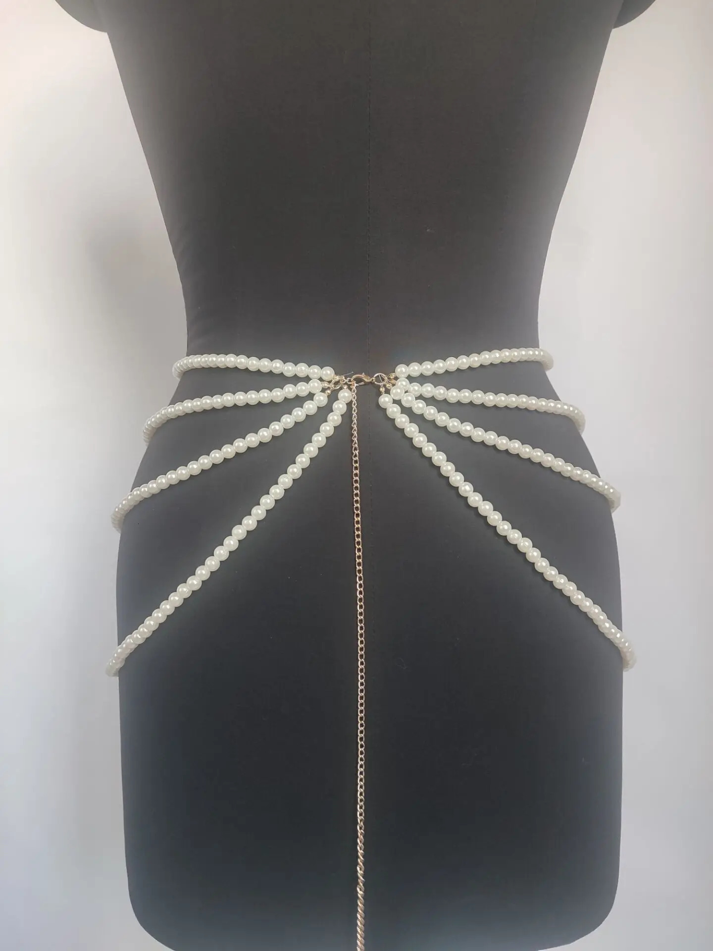Y2K Jewelry Multilayer Pearl Waist Chain for Womens Fashion Retro Character Playing Body Accessories Sexy Party Accessorie Gift 241225