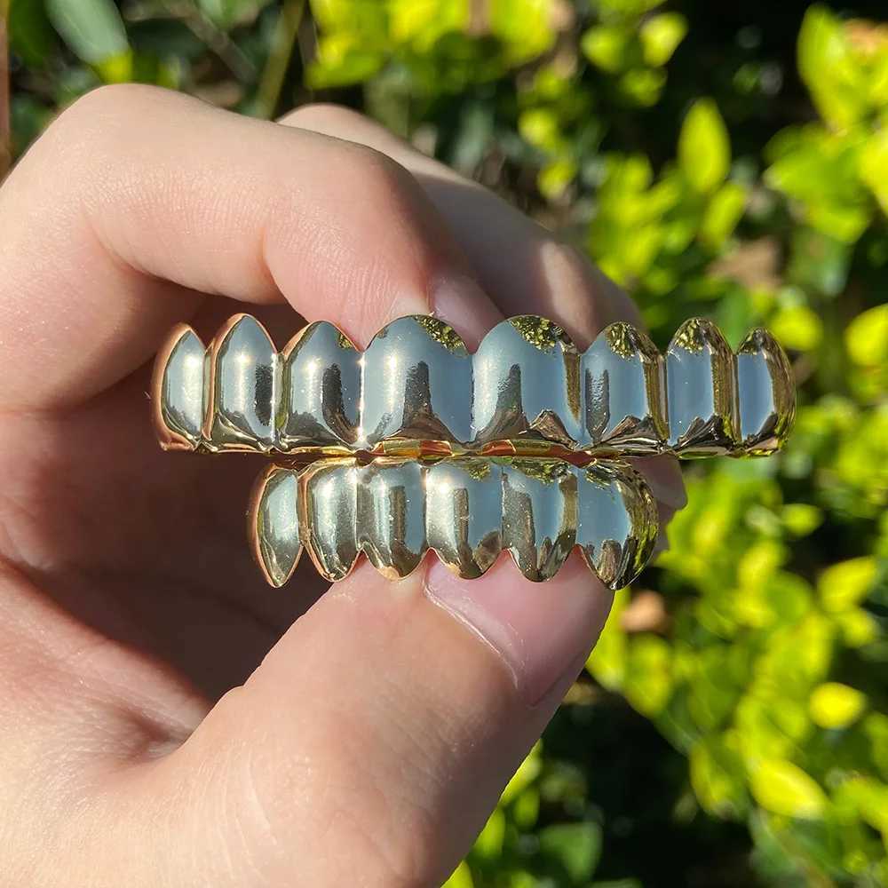 YOUNGX Hip Hop 8/6 Glossy Teeth Grillz Fashion 14K Gold Plated Top Bottom Tooth Cs For Women Men Jewelry GiftXJ241225