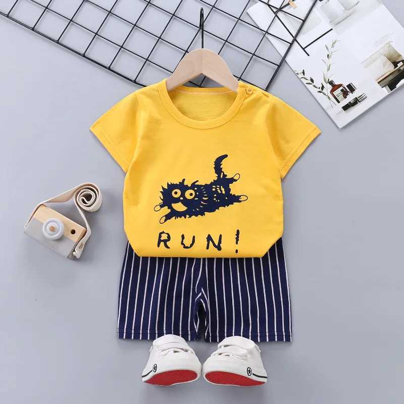 Clothing Sets Summer Baby Girls Clothes Set Boy Cartoon Stripe T-shirts and Shorts 2pcs Suit Toddler Solid Cotton Top Bottom Children OutfitsY241225XA