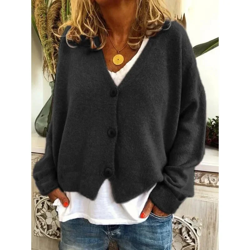 Knitted Cardigan Women Loose Sweater Solid Color Single Breasted Coats Trench Office Outwear Plus Size Autumn Winter 241225