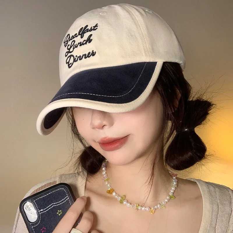 Korean colored square duck tongue hat suitable for men women embroidered letter baseball caps couple outdoor sun hats fashionable leather hats W241225