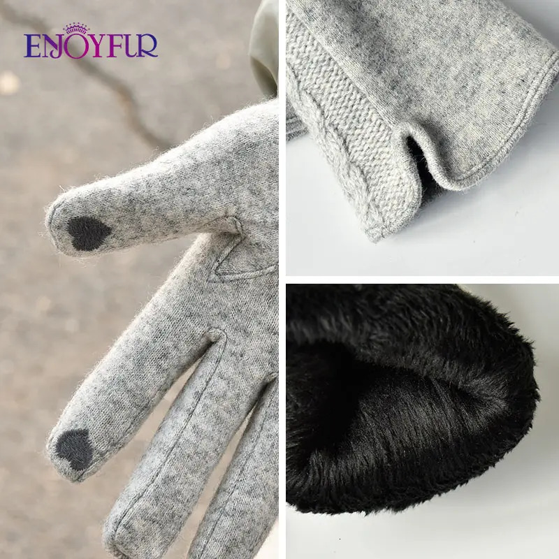 ENJOYFUR Women Winter Touch Screen Gloves Fashion Sexy Plaid Wool Knit Mittens Thick Warm Windproof Sports Female Autumn Gloves 241225