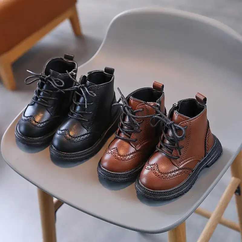 Athletic Outdoor Children Winter Boots Lace Up Side Zipper High Top Shoes Non-slip PU Leather Boots Kids Thick Sole Waterproof Hiking Snow Shoes H2412