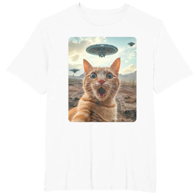 Designer Men's & Women's Cat and UFO Encounter T-Shirts - Casual Cotton Tees